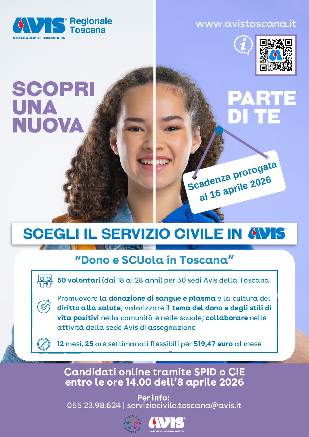 Servizio Civile Universale – prorogati i termini di presentazione delle domande fino a MERCOLEDI’ 16 APRILE 2026 alle ore 14.00